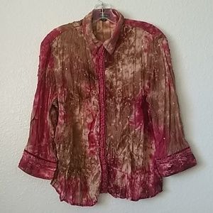 FINAL MARKDOWN LADIES' Piano Festive-Looking LS Sheer Blouse lrg